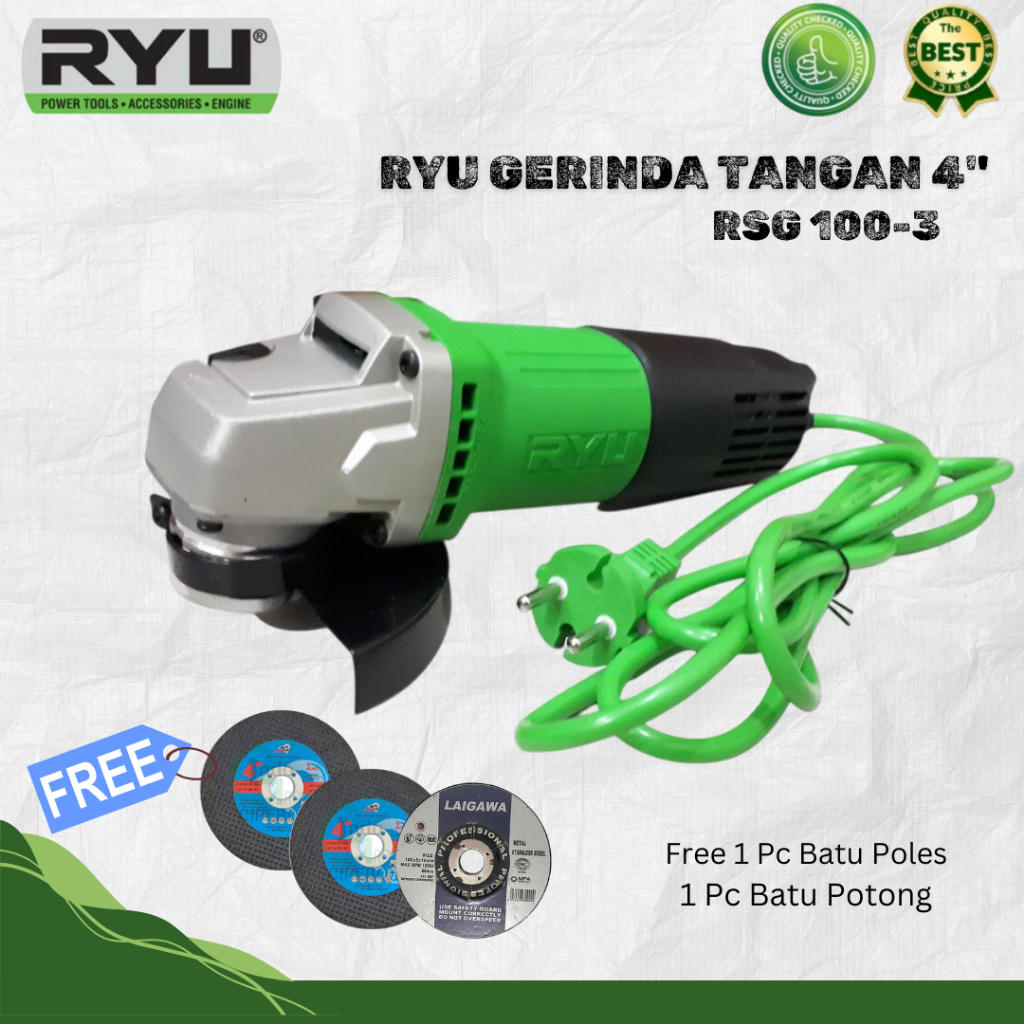 Ryu Gerinda Tangan 4 Inch Free 2 Pc Batu Potong Dan 1 Batu Poles / Gurinda Tangan RSG 100-3