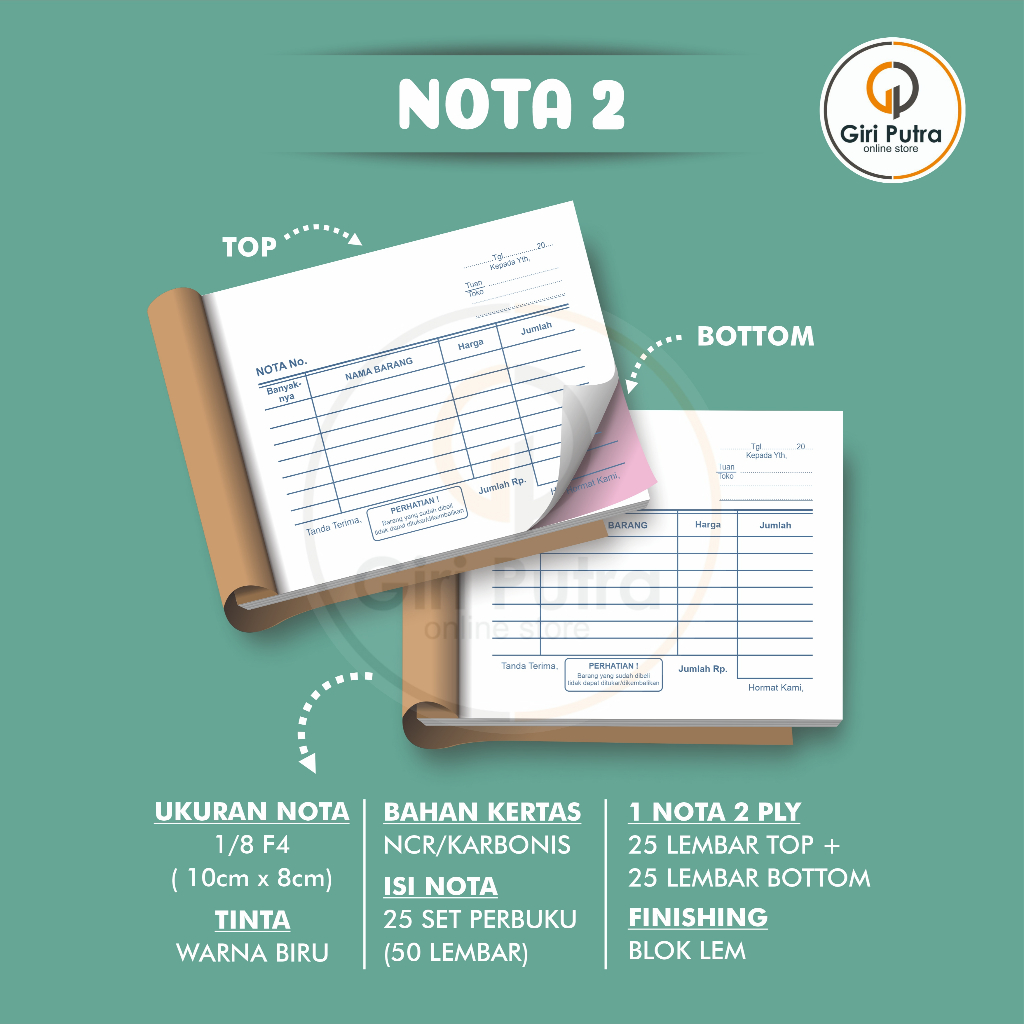 

Nota Kontan Kecil 2 Fly / Nota Ukuran 10 cm x 8 cm