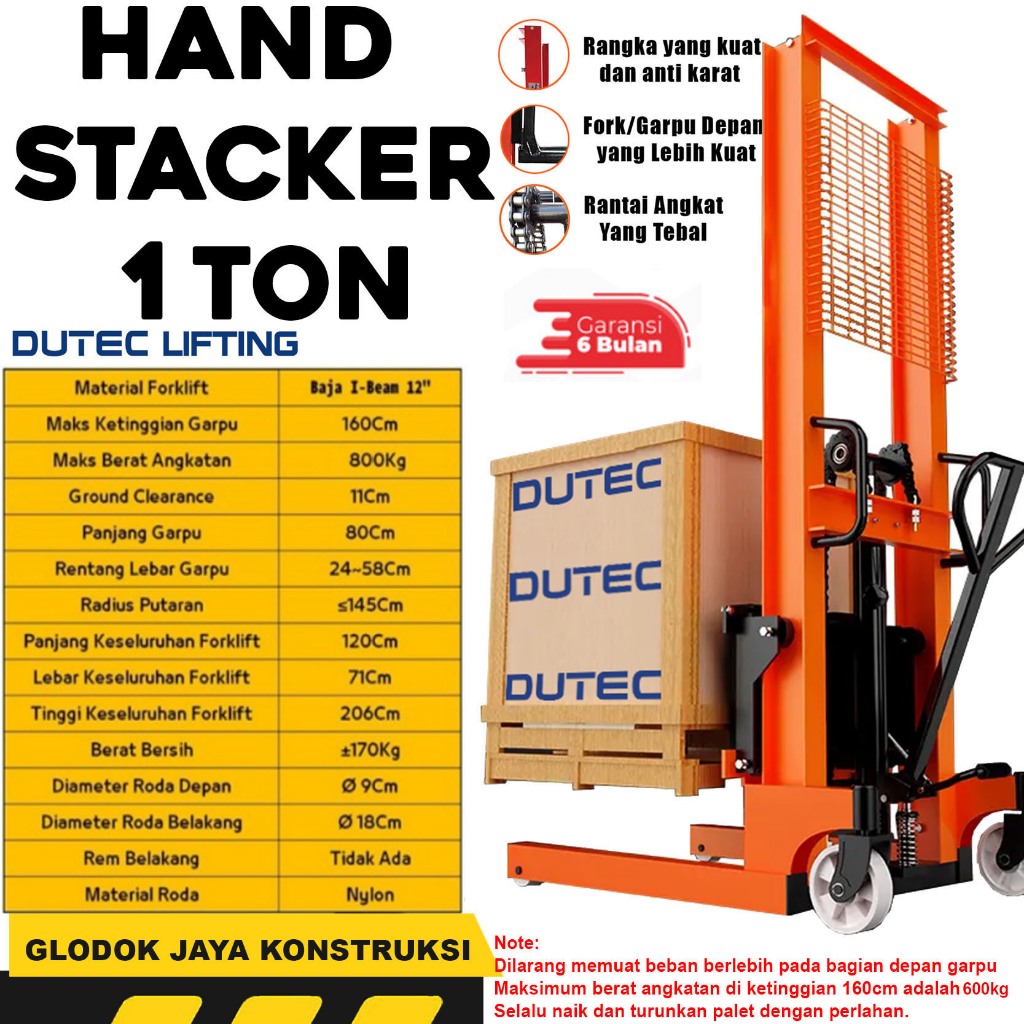 Hand Stacker 1Ton Manual Forklif Dutec