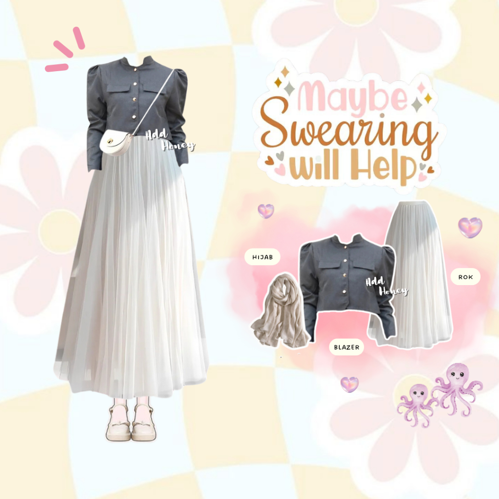 Oneset Blazer Crop Top (Atasan Crop, Tok Tutu Twill, Hijab) OOTD Outfit Korean Style Hijab - AH143
