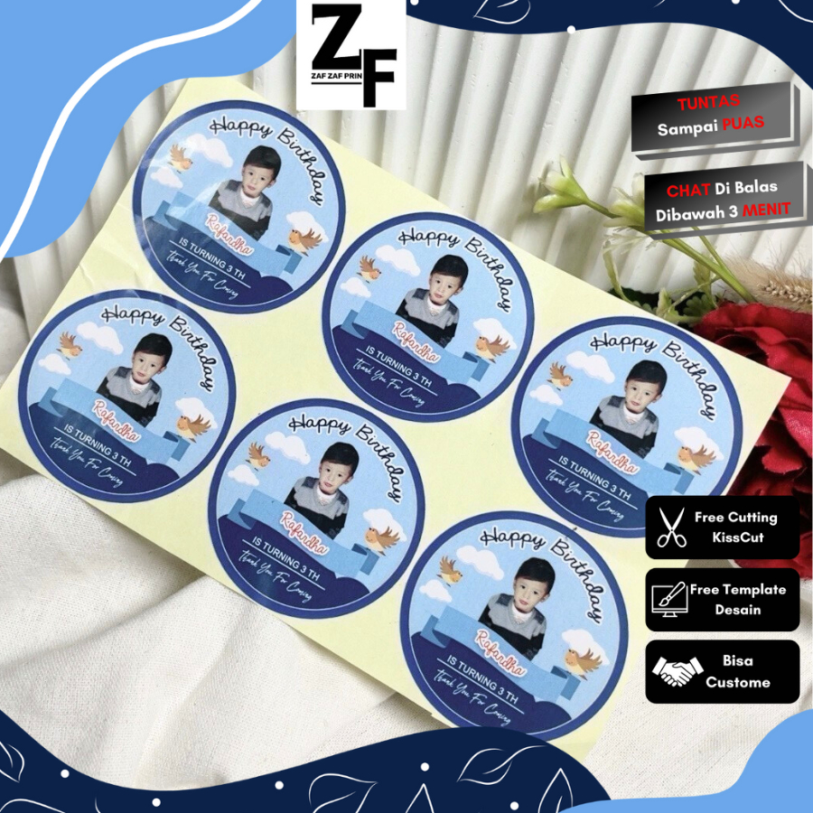 

5-8 Sticker Label Undangan Happy Birthday Uk.Sedang Zaf Zaff Stiker Bahan Chromo Ulang Tahun Anak