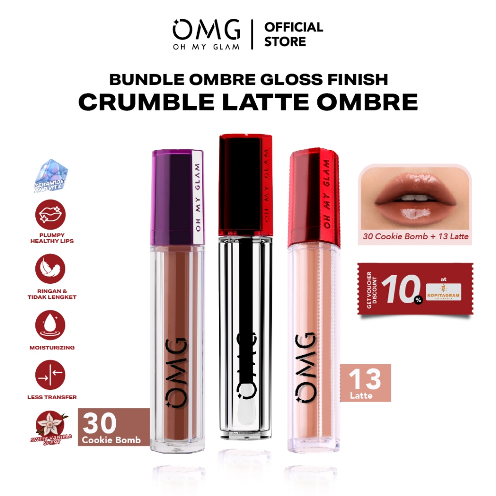 [NEW OMBRE GLAZED LIPS DESSERT EDITION] Paket Glossy Ombre Mattelast Lip Cream - Warna Intense, Taha