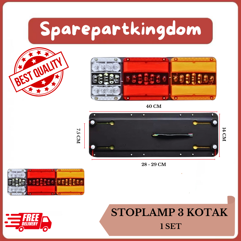 LAMPU BELAKANG TRUK PICK UP STOPLAMP VARIASI 3 KOTAK 40CM - D237