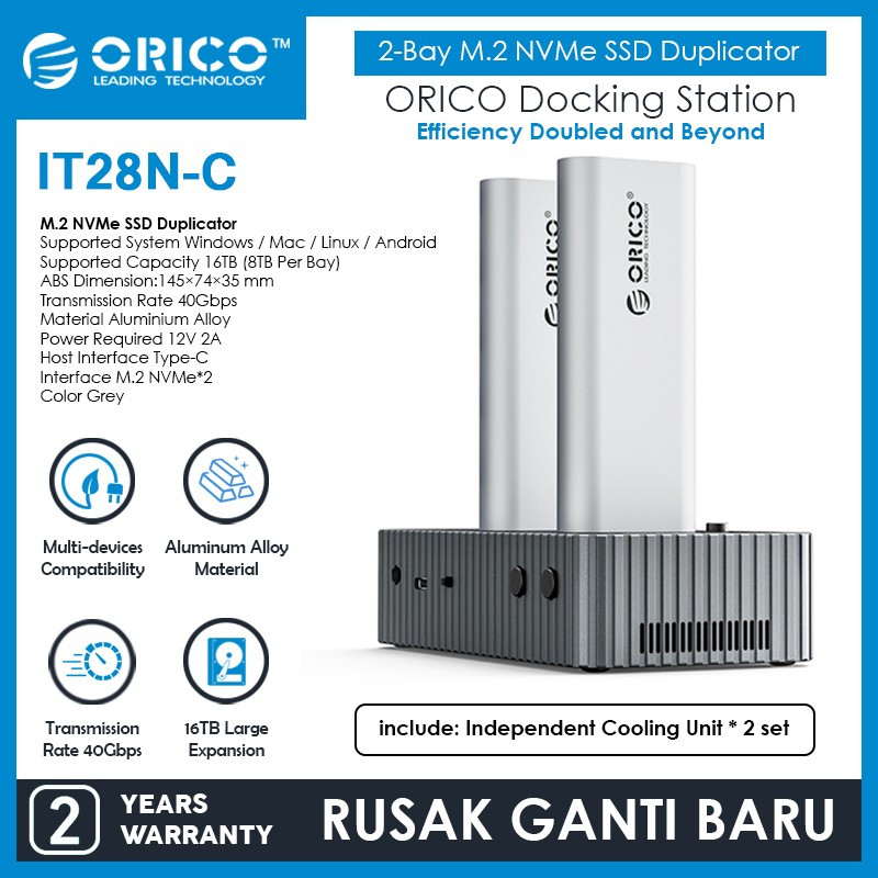 ORICO USB4.0- IT28N-C 2-Bay M.2 NVMe SSD Duplicator M2 NVME Docking Clone 40Gbps