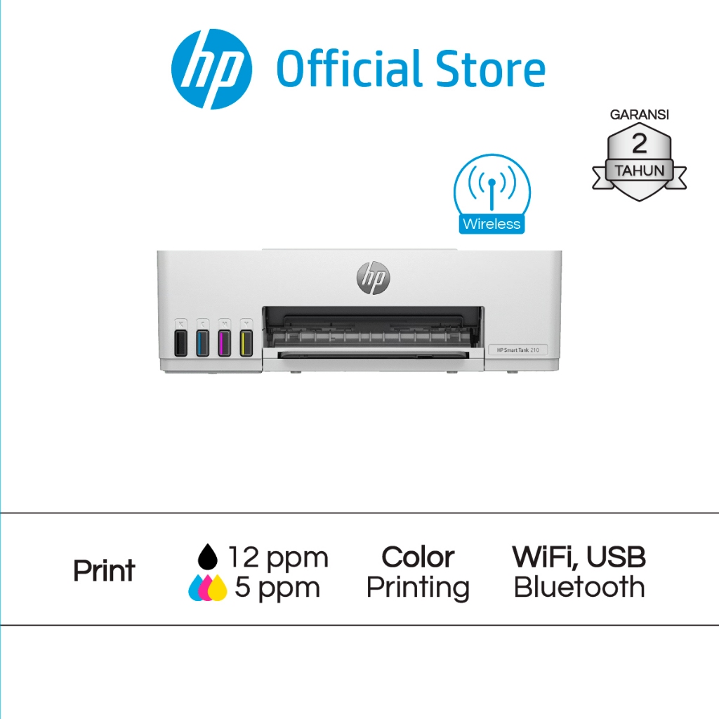 Printer HP Smart Tank 210 Print Only Wifi USB Color Colour Warna Garansi 2 Tahun Promo Murah Gratis 