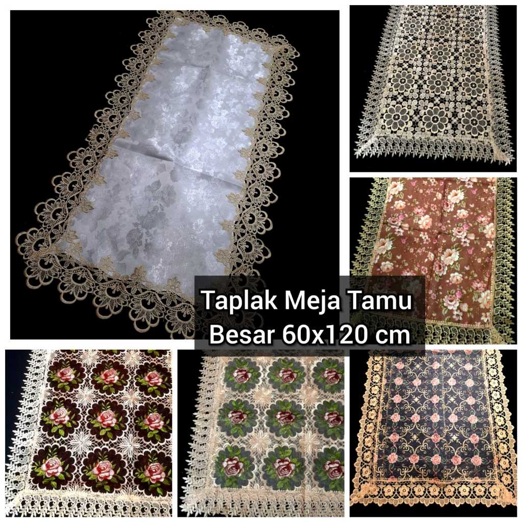 Taplak Meja Tamu Besar Bordir Renda Mewah 60×120 Taplak Bordir Sultan