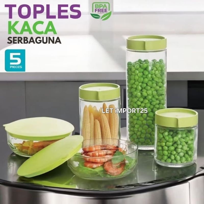 Toples Marine 5 in 1 Kaca | Toples Kue | Toples Kaca | Marine Bowl Set | Toples Bening Kedap Udara S