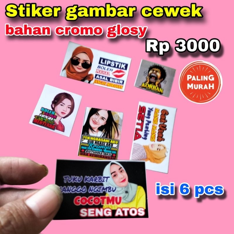 

STIKER MURAH GAMBAR CEWEK ISI 6 PCS BAHAN CROMO GLOSY