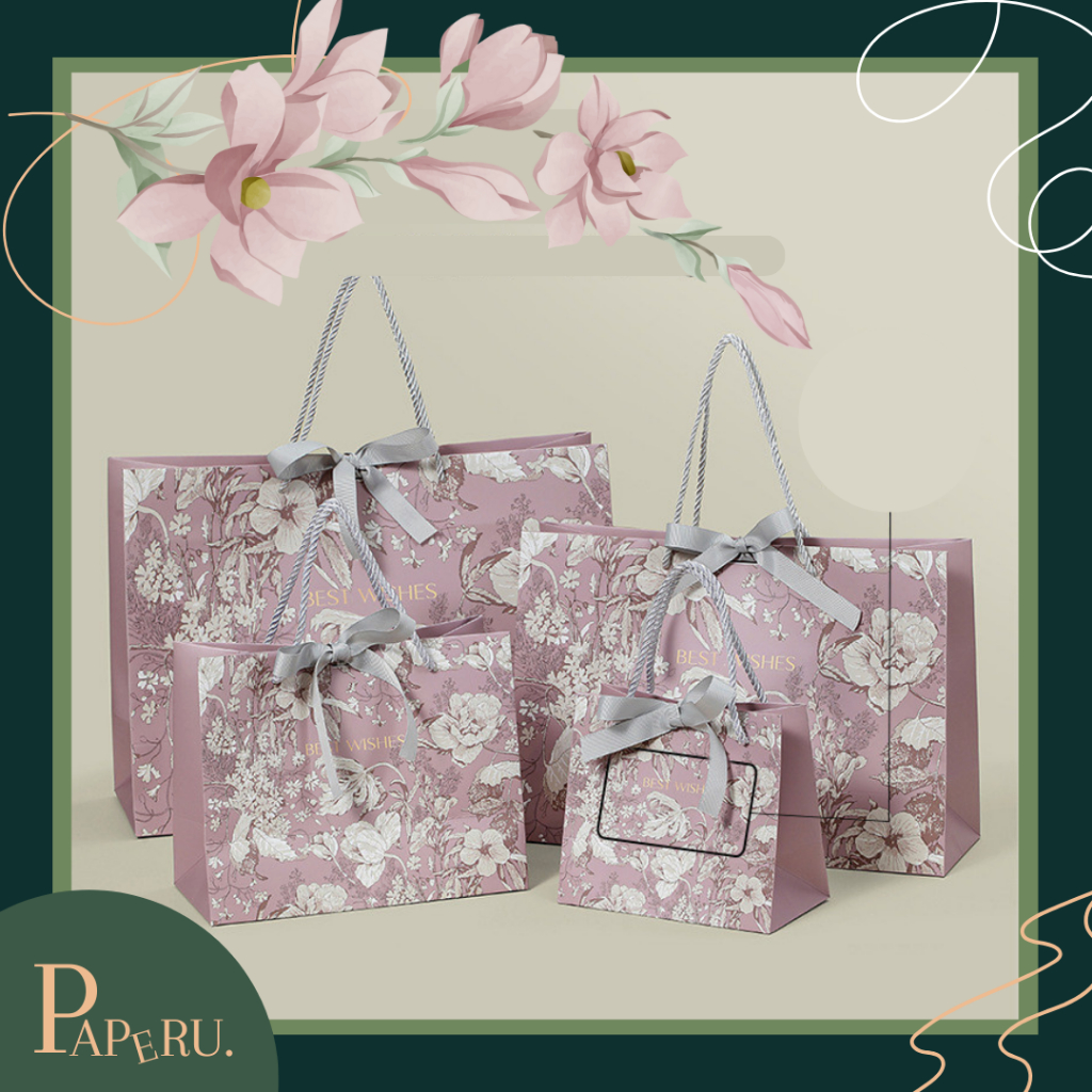 

[PAPERU] Spring Dawn Blossoms Premium Paper Bag Premium Luxury Look Goodie Bag Motif Bunga Kantong