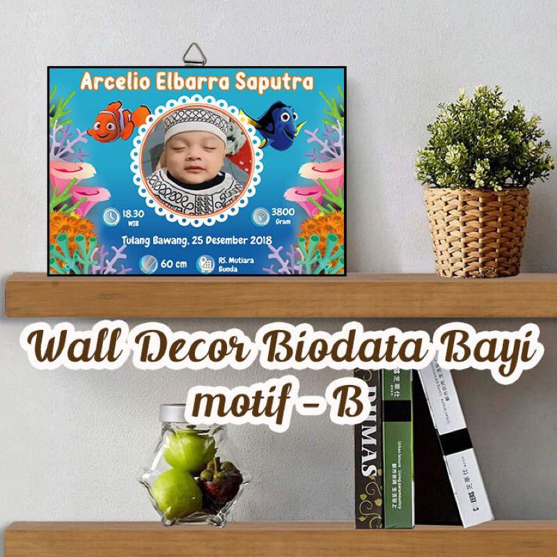 WALL DECOR CETAK BIODATA BAYI MURAH [Motif B] - Free Edit Ukuran 10R-10RS-12R-12RS Tebal 6mm