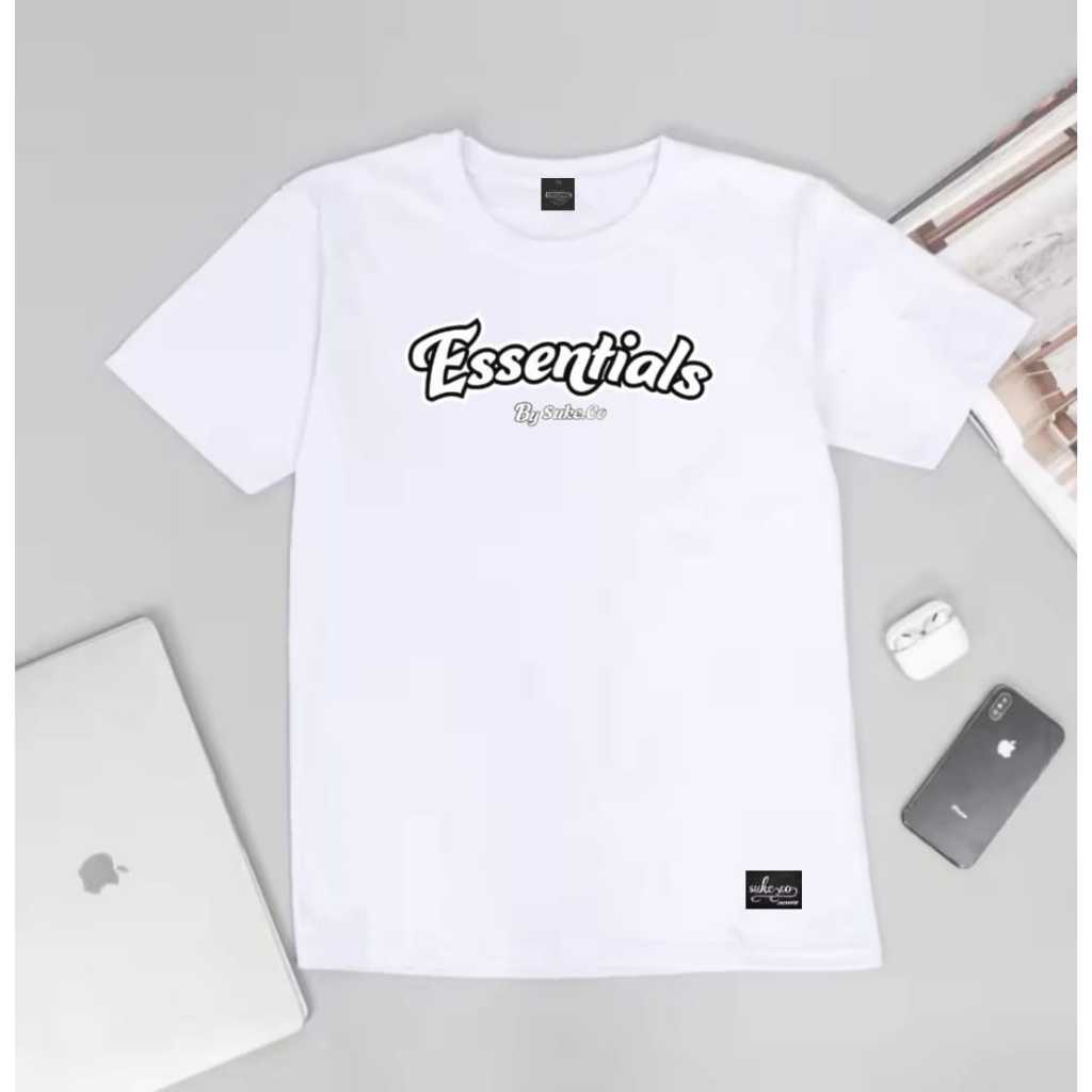 Baju Kaos Distro Premium Essentials Pria / Kaos T-shirt Putih Import High Quality / Fashion Simple t