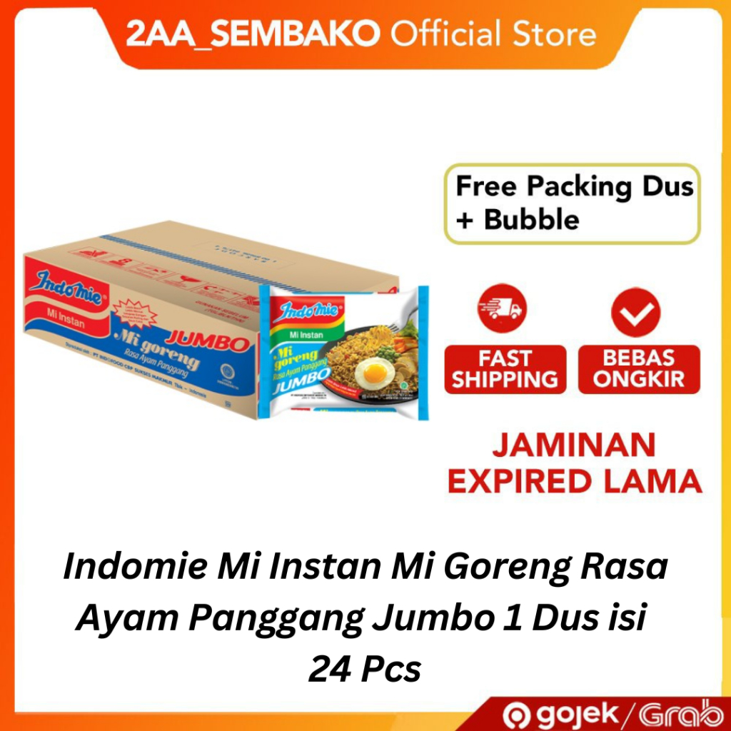 

Indomie Mi Instan Mi Goreng Rasa Ayam Panggang Jumbo 1 Dus isi 24 Pcs