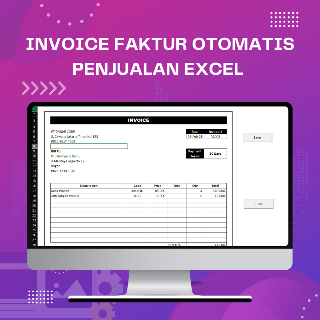 invoice Faktur Otomatis Penjualan menggunakan Excel Terbaru