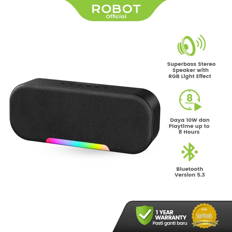 ROBOT RB521 Speaker Bluetooth 5.3 Dual Speaker 10W dengan RGB Kompatibel untuk Komputer - Garansi 1 