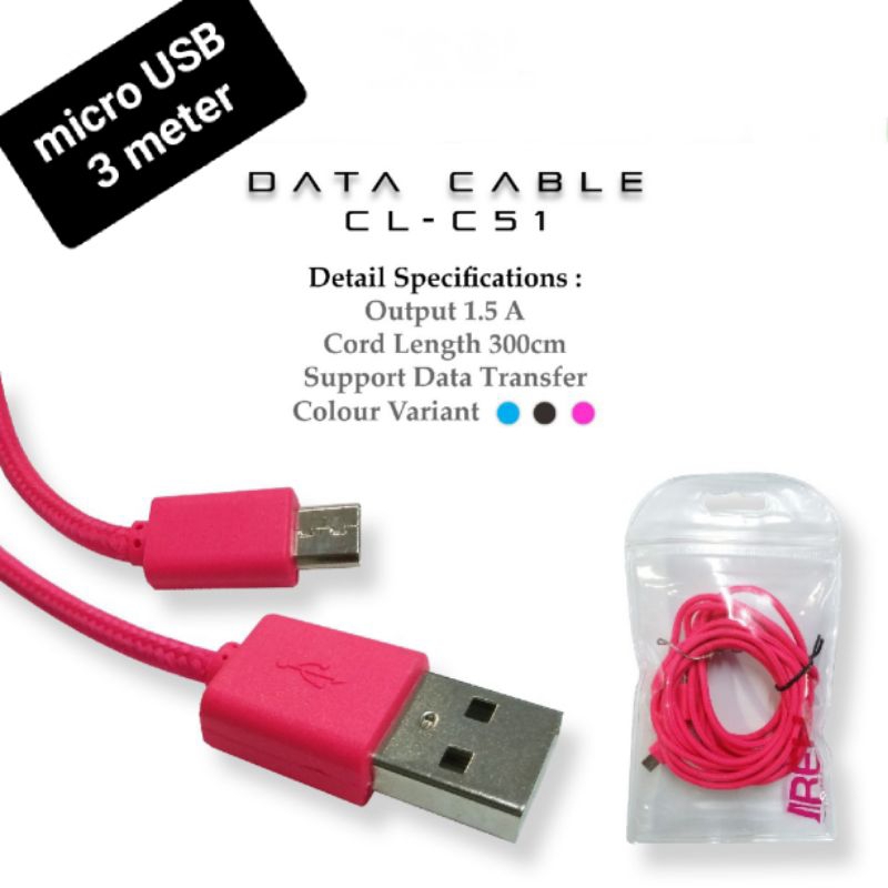 Kabel charger Kamera Camera CCTV Micro USB panjang 3m 3 meter