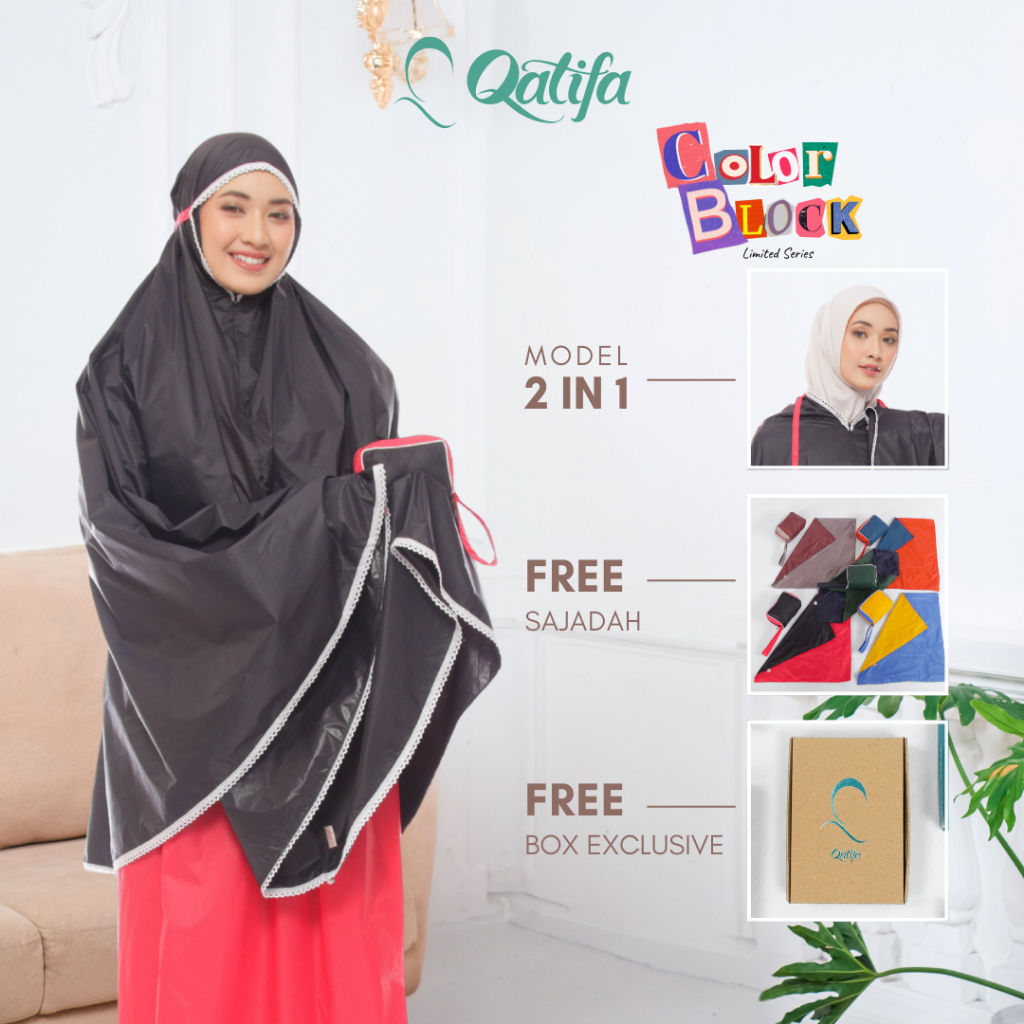 Mukena Travel Terbaru Premium Motif Traveling Mukenah Travel Size Bitty Color Block by Rumah Qatifa