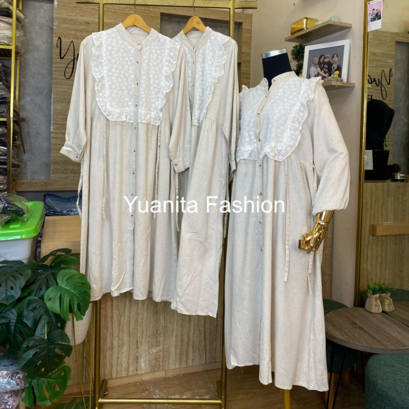 Dress Tunik Renda Bordir [DTRB] - Atasan Muslim Wanita Gamis, - Shakila, Remaja, Dewasa, Panjang, Ka