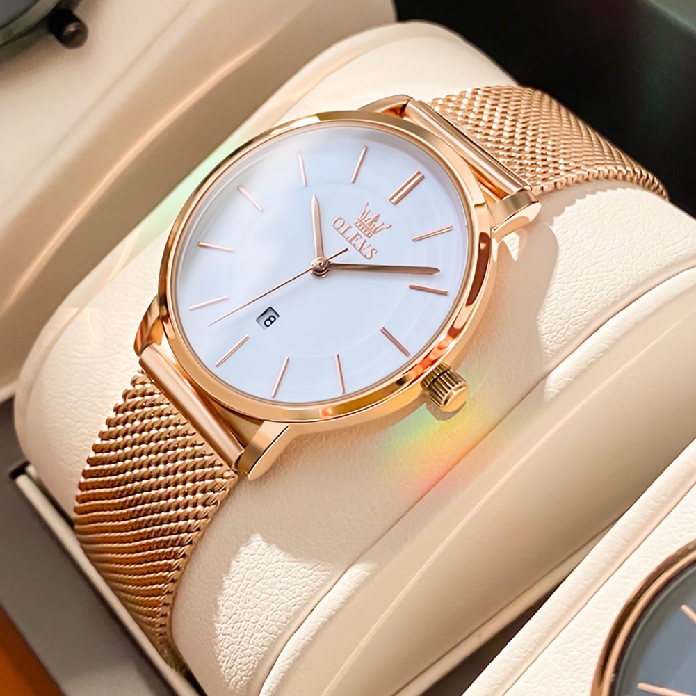 OLEVS Jam Tangan Wanita Original Anti Air Branded Elegan Analog Rose Gold Ultra-thin Women Watch