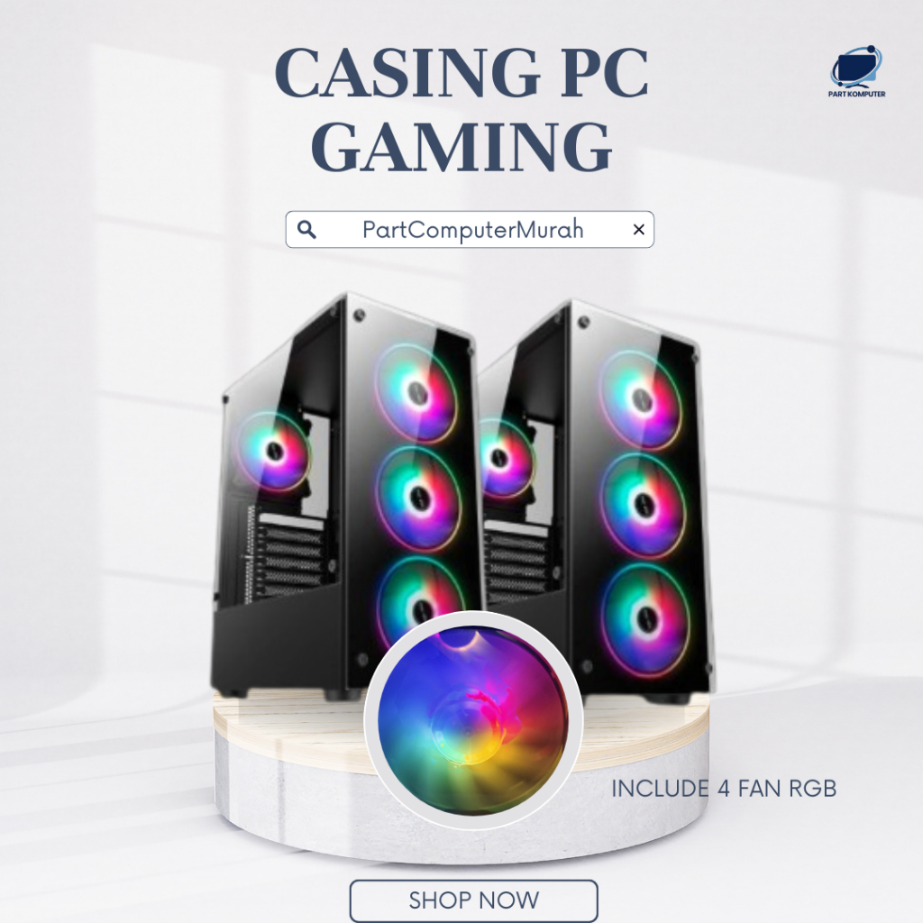 Casing Komputer Gaming CPU 1810 BLACK KACA Include 4Fan RGB PC Case Gaming Case Kaca Acrilik