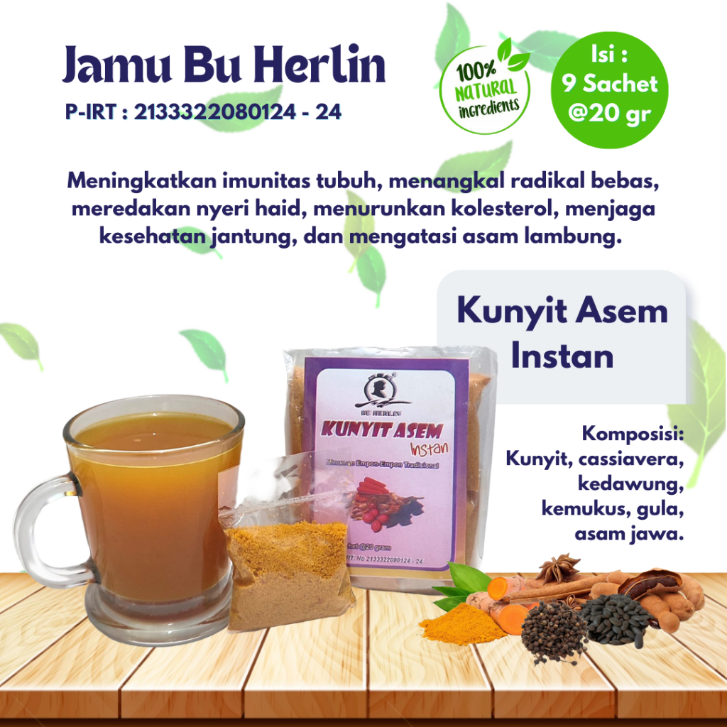 

Kunyit Asem Instan Bu Herlin 180gr / Jamu Tradisional / Minuman Herbal Berkualitas