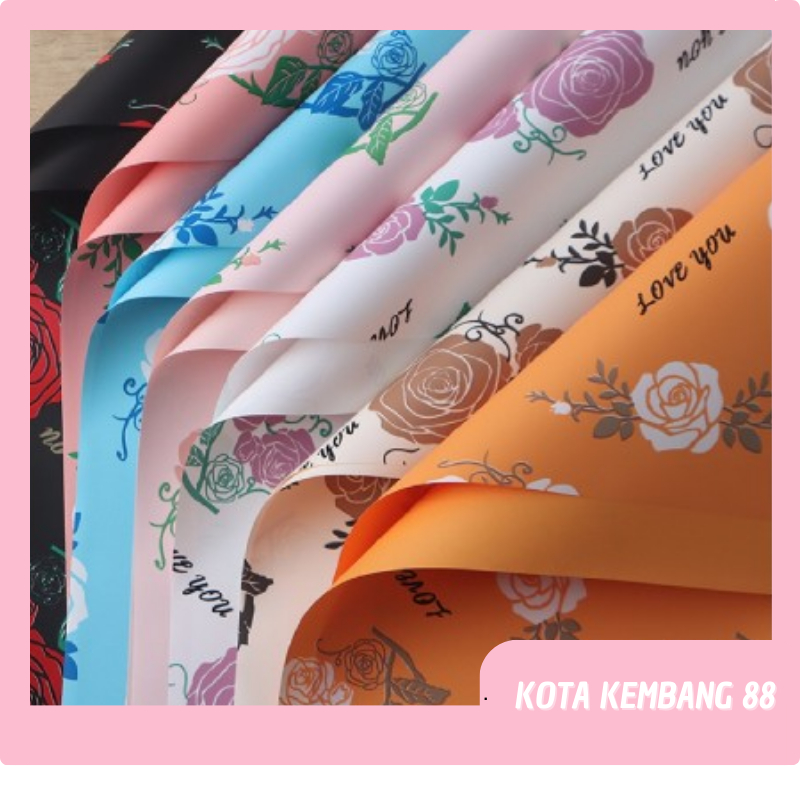 

20 LEMBAR Kertas Buket Bunga Motif Rose Mawar Flower Wrapping Pattern Rose Cellophane KB070