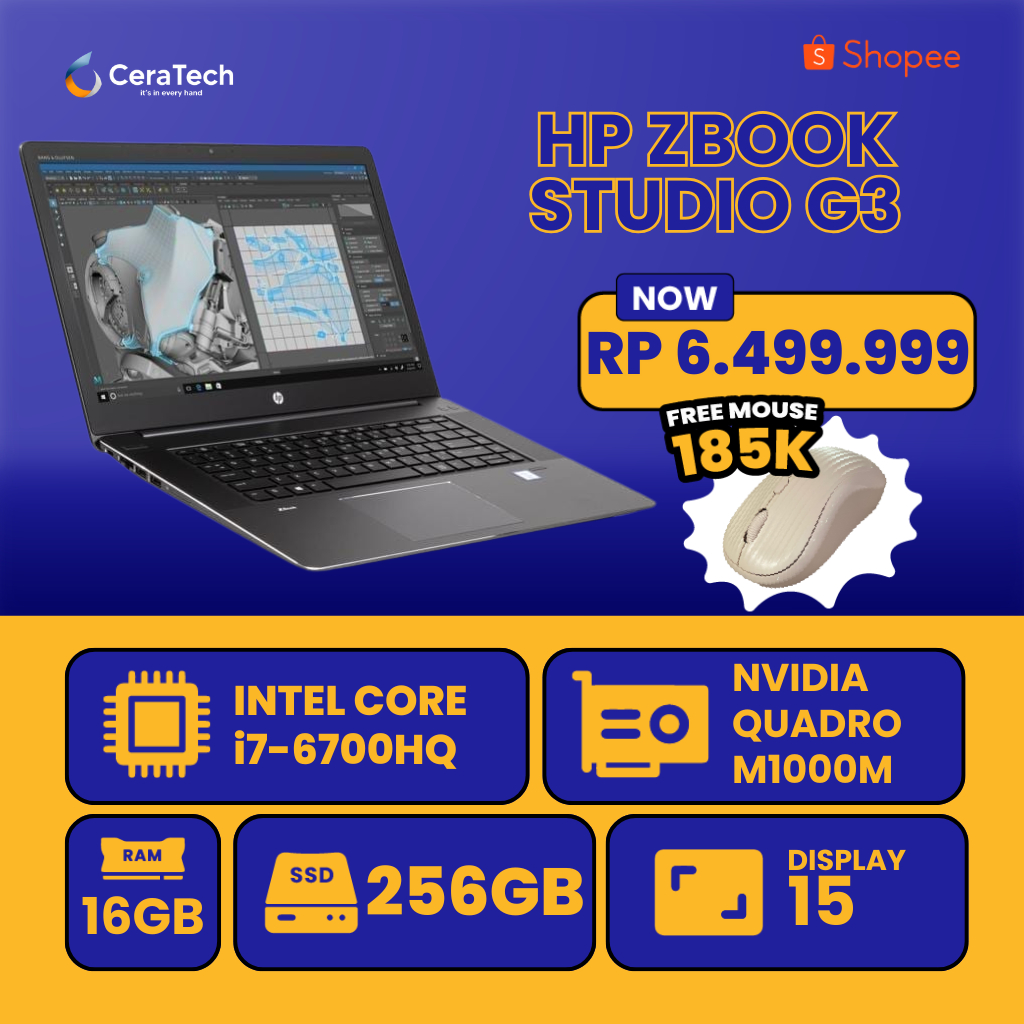 Laptop Workstation HP Zbook studio G3 - Intel core i7 - Ram 16 ssd 256gb - Nvidia Quadro M1000M - SI