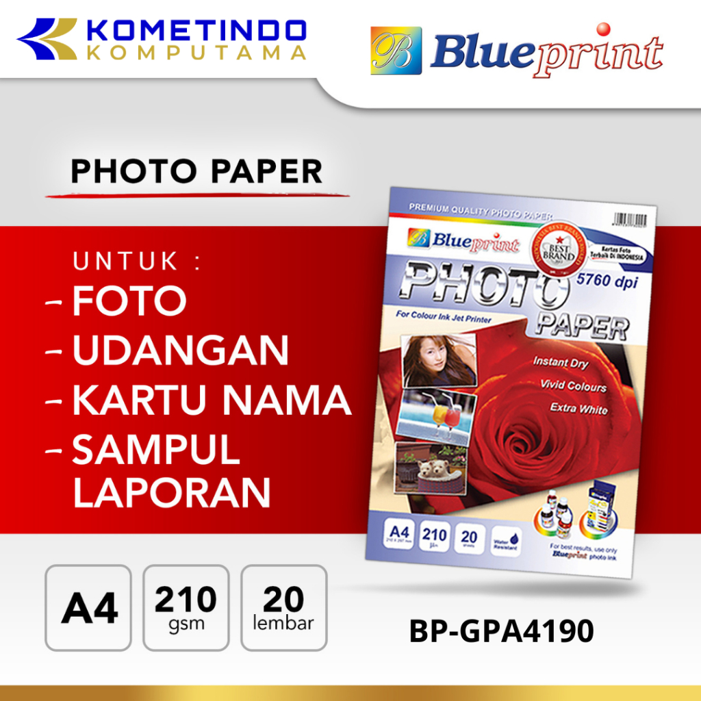 

BP-GPA4190 Kertas Foto A4 BLUEPRINT Glossy Photo Paper 210 Micron A4 - 20 Lembar