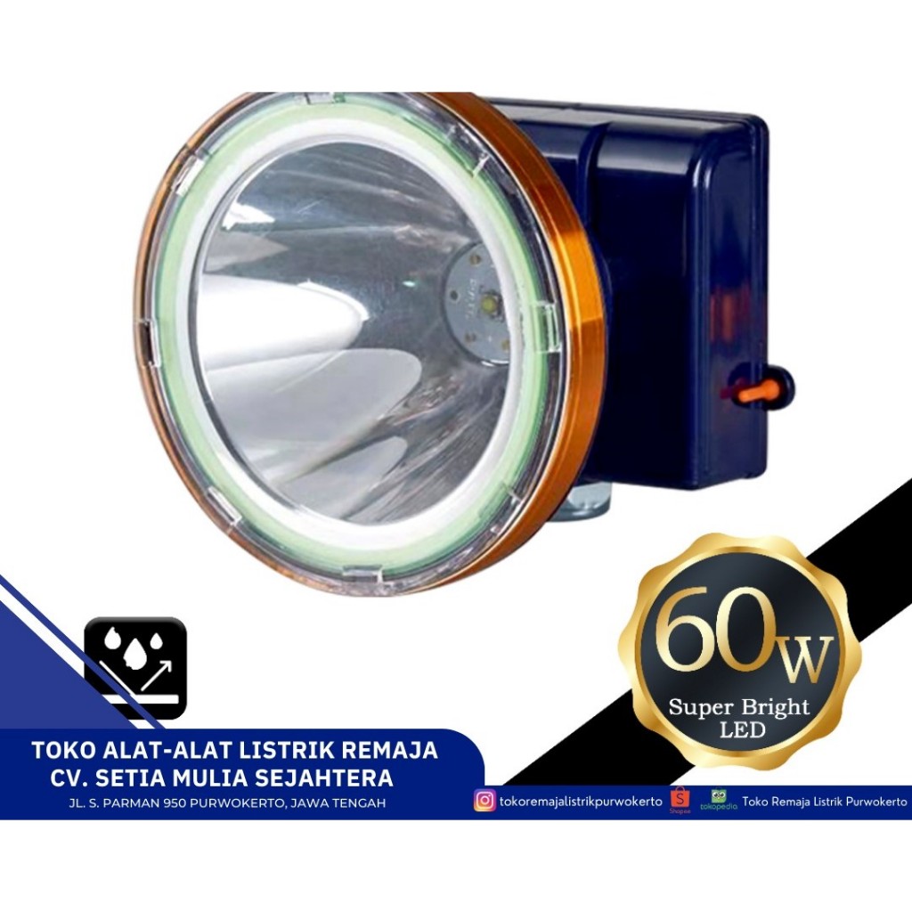 Head Lamp Senter Kepala 60W Cahaya Putih Kuning Anti Air Kawachi LY-760