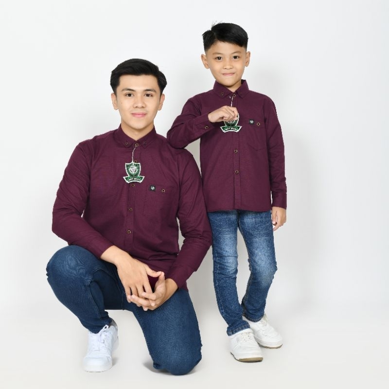 Kemeja Polos Warna Burgundy Bahan Poplin Kemeja Polos Couple Ayah dan Anak Lengan Panjang Warna Burg