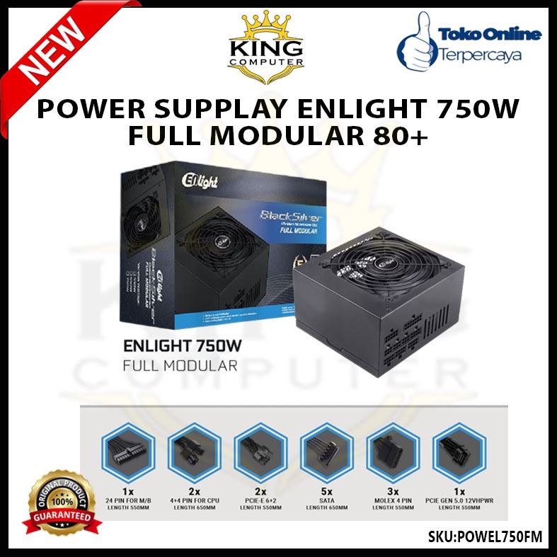 PSU ENLIGHT 750W BLACK SILVER 80+ BRONZE FULL MODULAR | En-750 POWER SUPPLAY