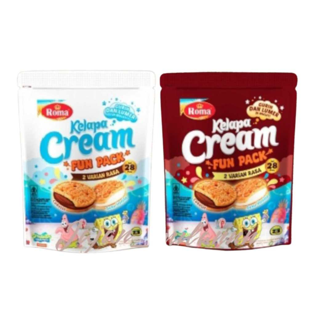 

Roma Kelapa Cream Fun Pack 278gr Biskuit Coconut Sandwich 2 Varian Rasa Krim Susu Coklat Vanilla Kemasan Pouch