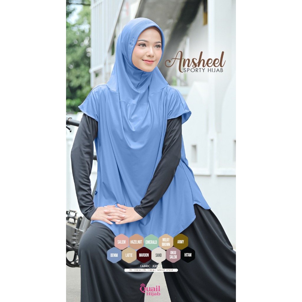 ANSHEEL Jilbab Olahraga Jilbab langsung lengan pendek Quail Hijab