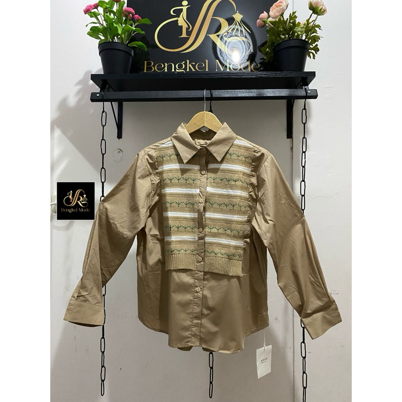 Kemeja/blouse Wanita kombinasi rajut premium Import Bangkok