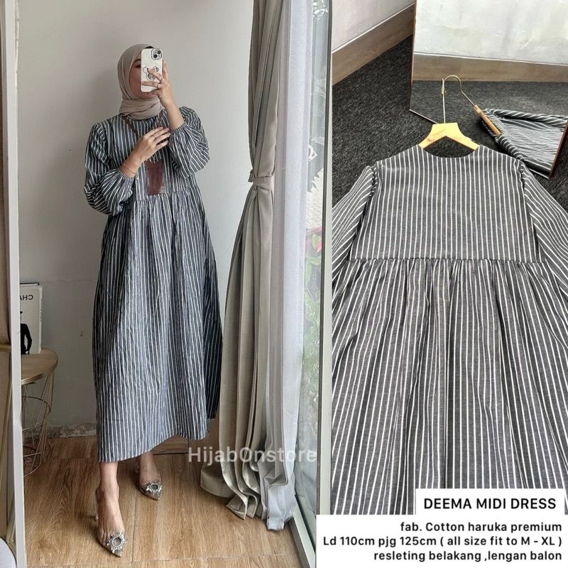 Richia Midi/dres motif bunga bunga#Dres kombinasi cotton combed mix crinkle vip