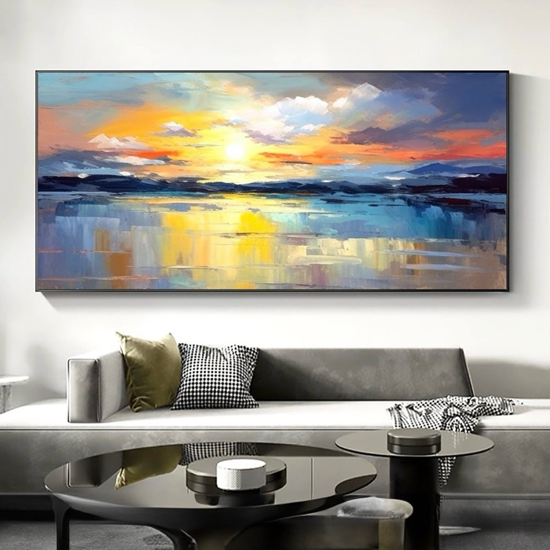 Lukisan kanvas hiasan dinding laut semi abstrak