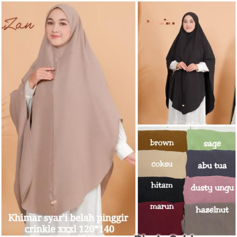 Khimar Bergo Syar'i Crinkle Belah pinggi 4L/Kerudung Jumbo Crinkle Belah Tangan xxxxl