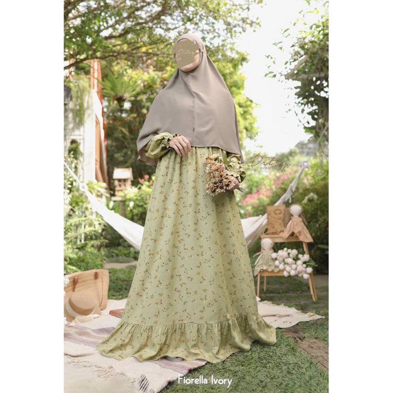 Ditsy Fiorella Ivory XL series 5 viscose premium gamis daster baju lebaran syar'i adem nyaman hadiah