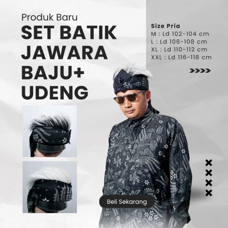 batik pria set batik jawara + udeng rambut palsu