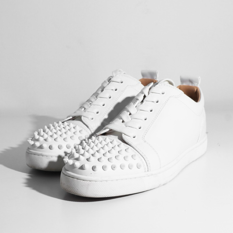 2nd Good condition Christian louboutin junior spikes white sneakers sepatu cl 100% original