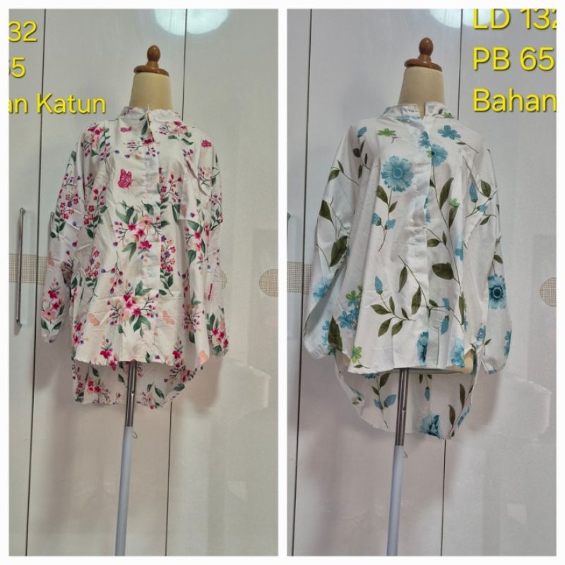 Kemeja Wanita Motif Bunga Bahan Katun Jumbo