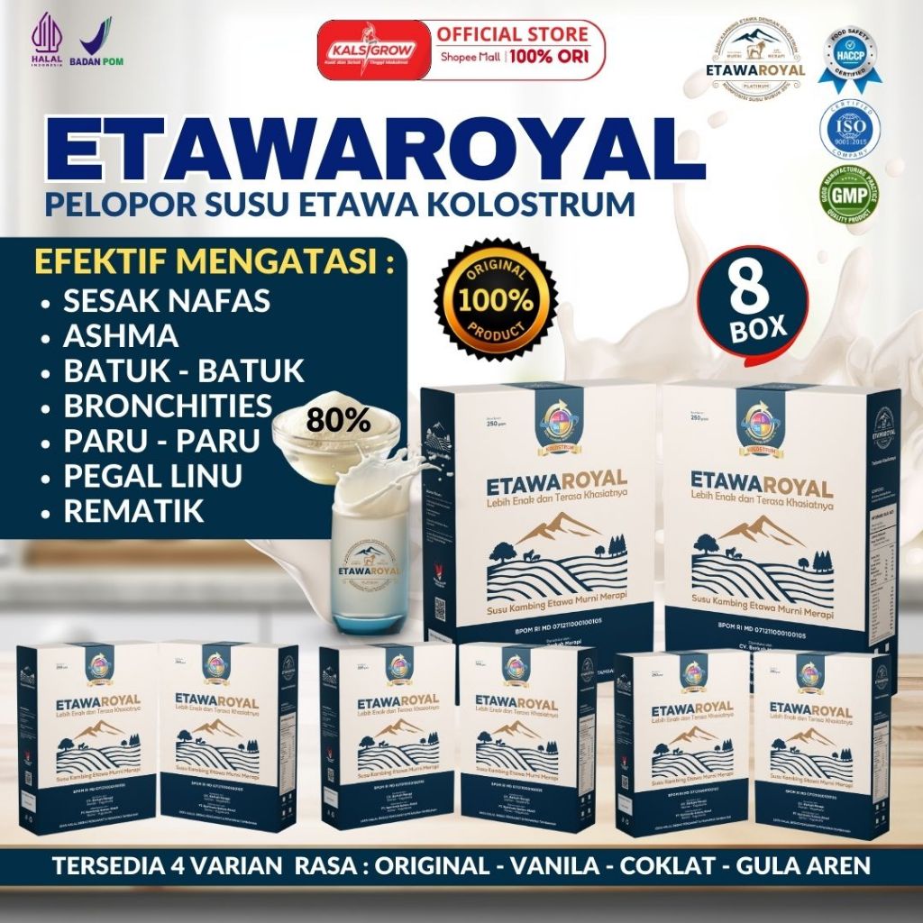 

Paket 8 Box Susu Etawaroyal Kolostrum Perubahan merk Etawaplus Jaminan Original Untuk Sesak Nafas, Pegal Linu, Ashma, Osteoporosis / Susu Kambing Etawaproyal Kolostrum / Susu Etawa Premium Susu bubuk Etawa / Susu kemasan 250gram