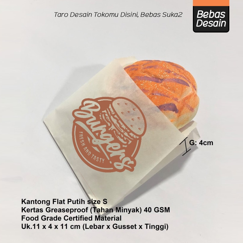 (CUSTOM) Kantong Kertas Putih 11x4x11 (S) Anti Minyak Greaseproof Food Packaging Kertas Roti, Kue Ke