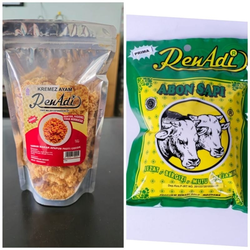 

[LEBIH HEMAT] Bundling Kremes Ayam Renadi 120gr dan Abon Sapi Prima Renadi 100 gram