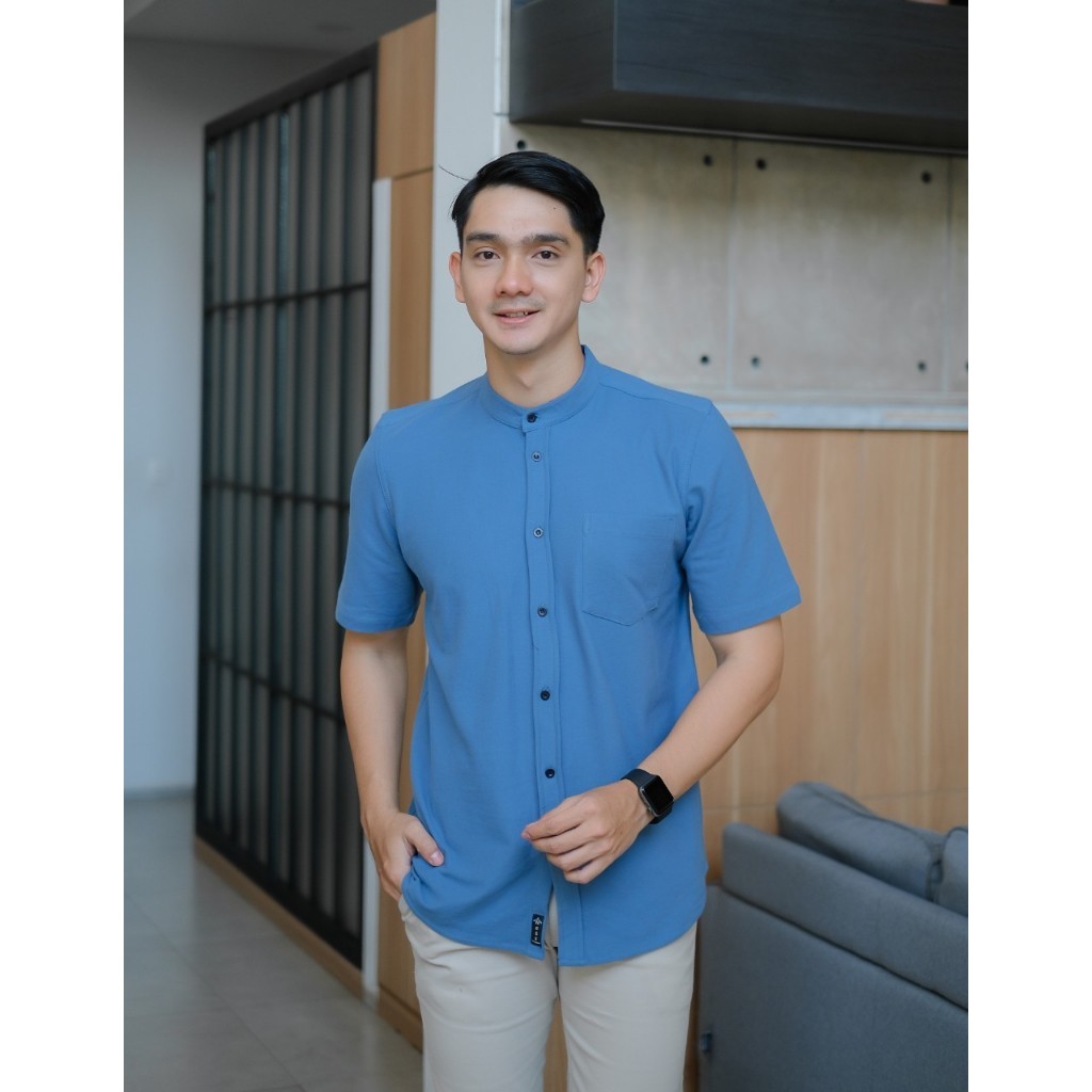 Kemeja Koko Polos Bahan Pique Warna Biru Denim | Kemeja Pria
