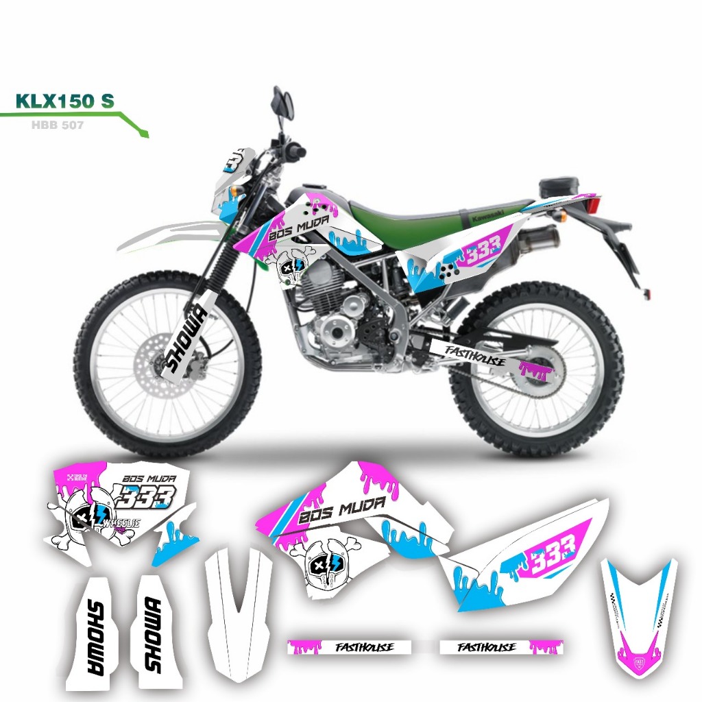 Stiker sticker decal motor klx 150 s Motif putih pink keren
