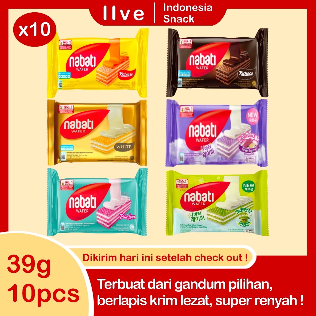 

PROMO Nabati 2000 Wafer isi 10 Keju\Coklat/Susu Vanila/Pink Lava/Roti Goguma/Kelapa