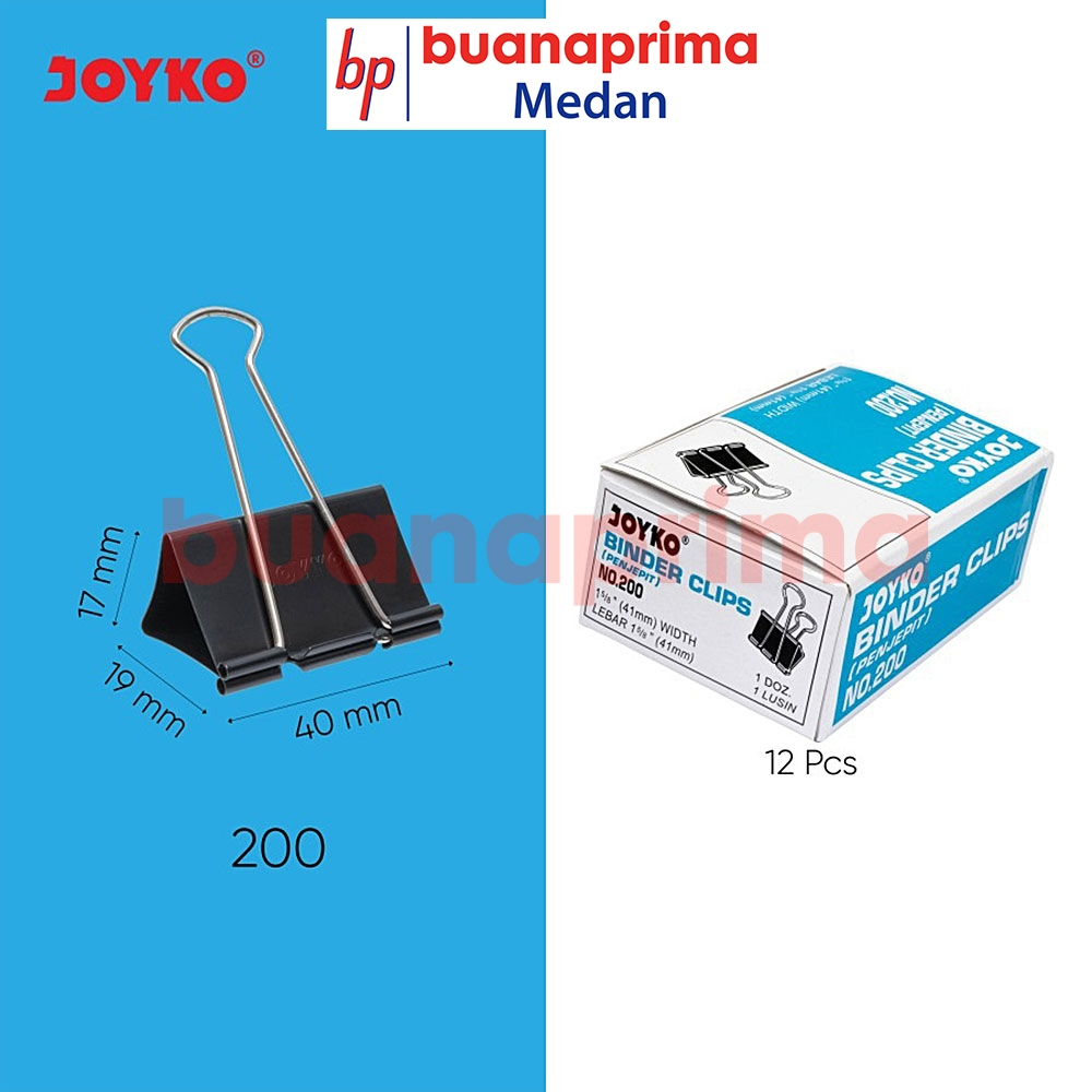 

BINDER CLIP JOYKO No 200 41 mm isi 12 pcs Penjepit Kertas Hitam Klip Black