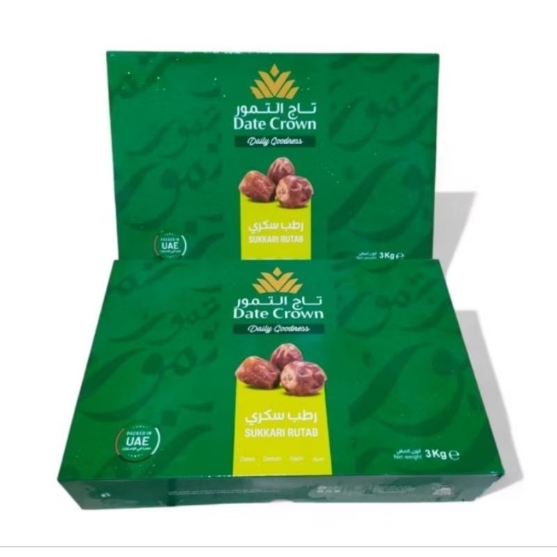 

Kurma Sukkari Date Crown 3kg UAE Sukari Original | Kurma Sukari Rutab 3kg Datecrown