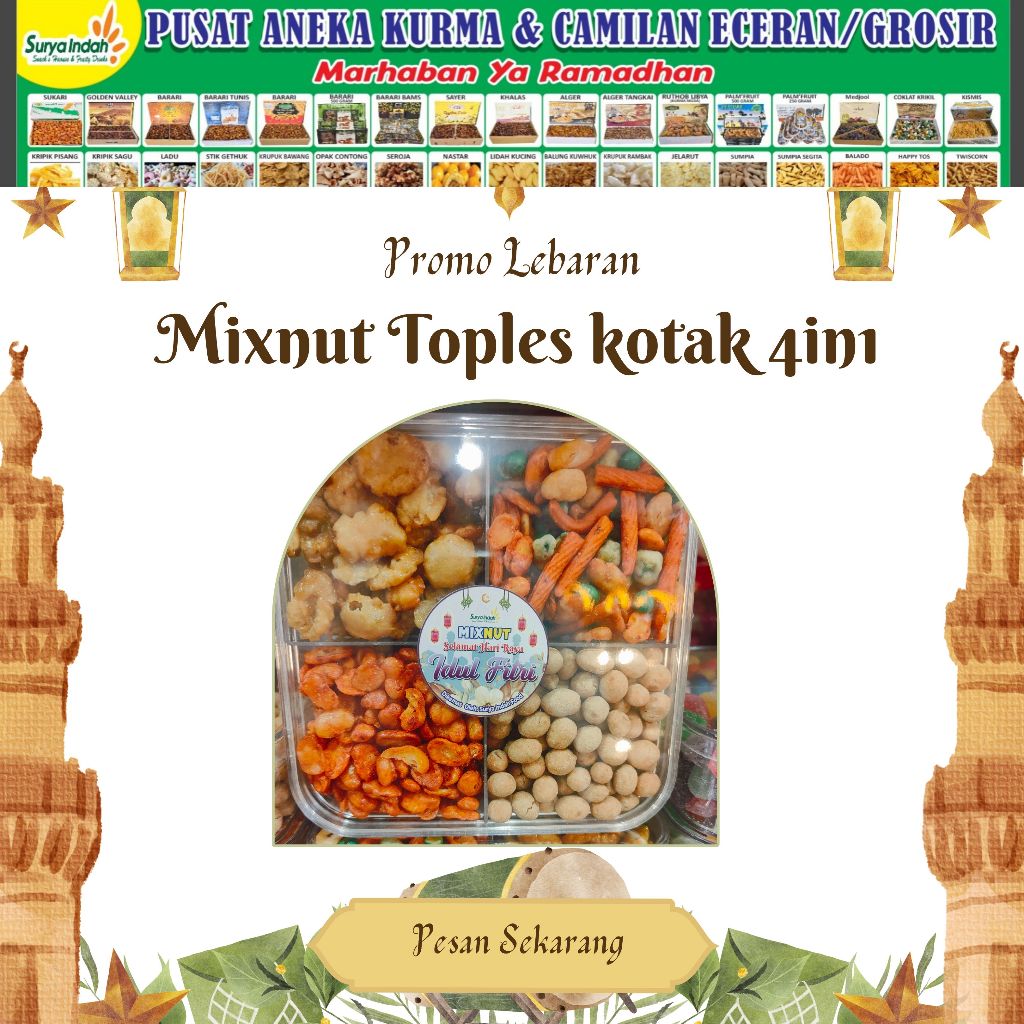 

Paket 4in1 Mixnut Toples Kotak ukurang 500gr Surya Indah Jombang