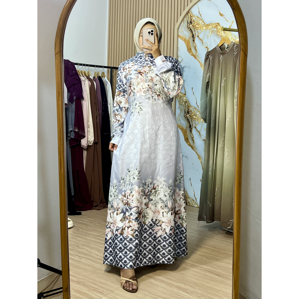 Gamis Dress Motif Bunga Bahan Rayon Jaguar Premium Bagus Halus Lembut Muslim Dewasa Gaun Remaja Pere
